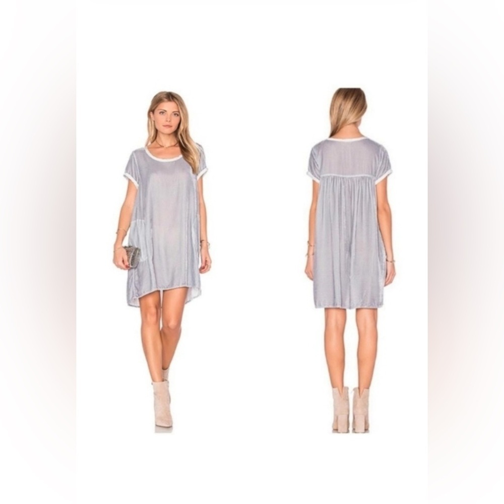 CP Shades Elodie Velvet Dress/Tunic Large Sky-Blue Side Pockets Short sleeve
